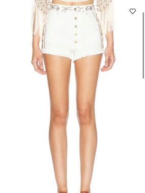 New 2026 Rabanne Embroidered High-Waist White Denim Shorts 26
